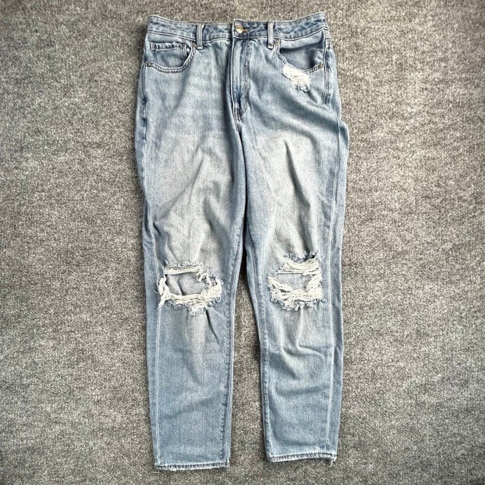 American Eagle Women's 10 Mom Jeans Light Wash Distressed Ripped High Rise